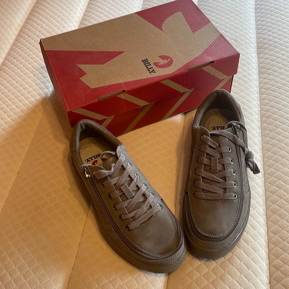 Billy’s unique zip front shoes.